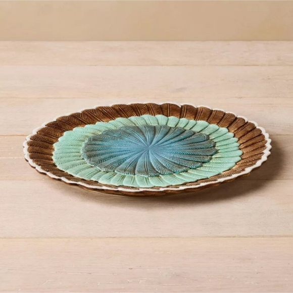 John Derian NWT Feather Stoneware Serving Platter 13" in Blue/Brown - Picture 2 of 5